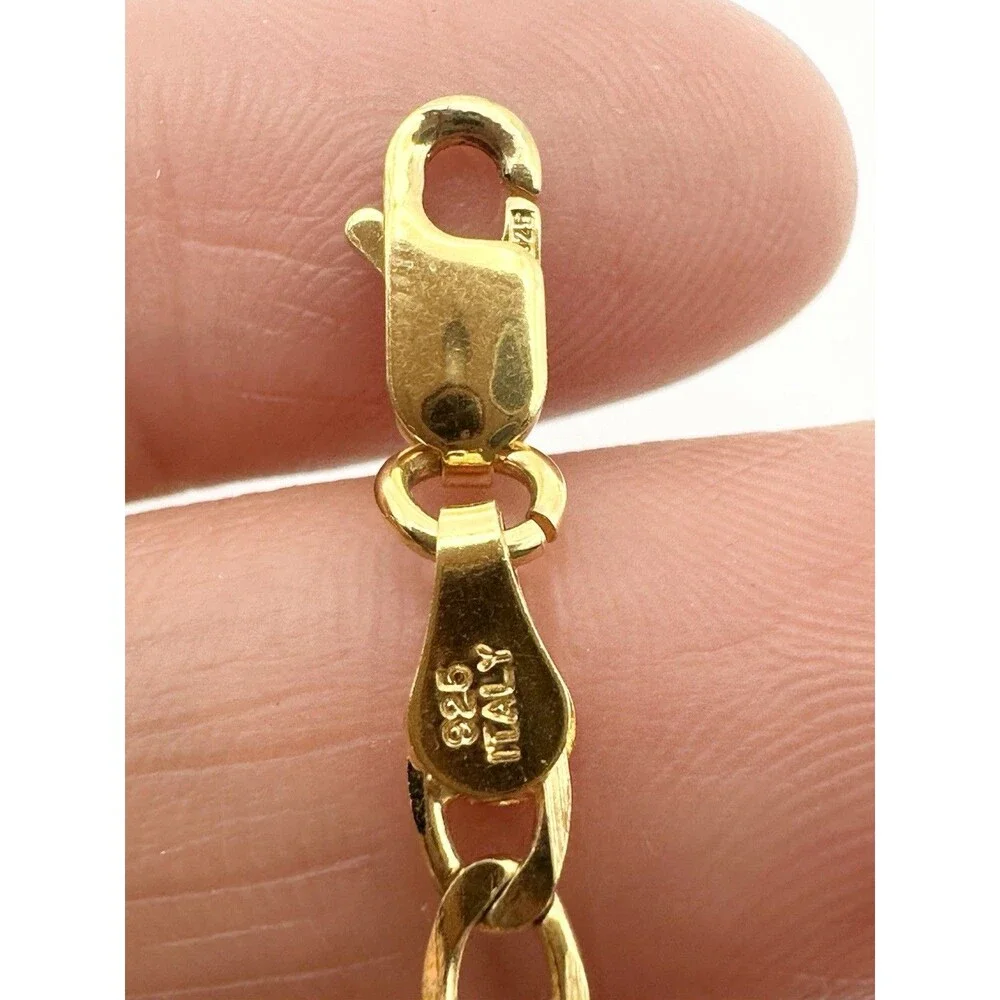 Sterling Silver 925 Italy Vermeil Mariner Link Chain 3.5mm Wide Bracelet 7.5”